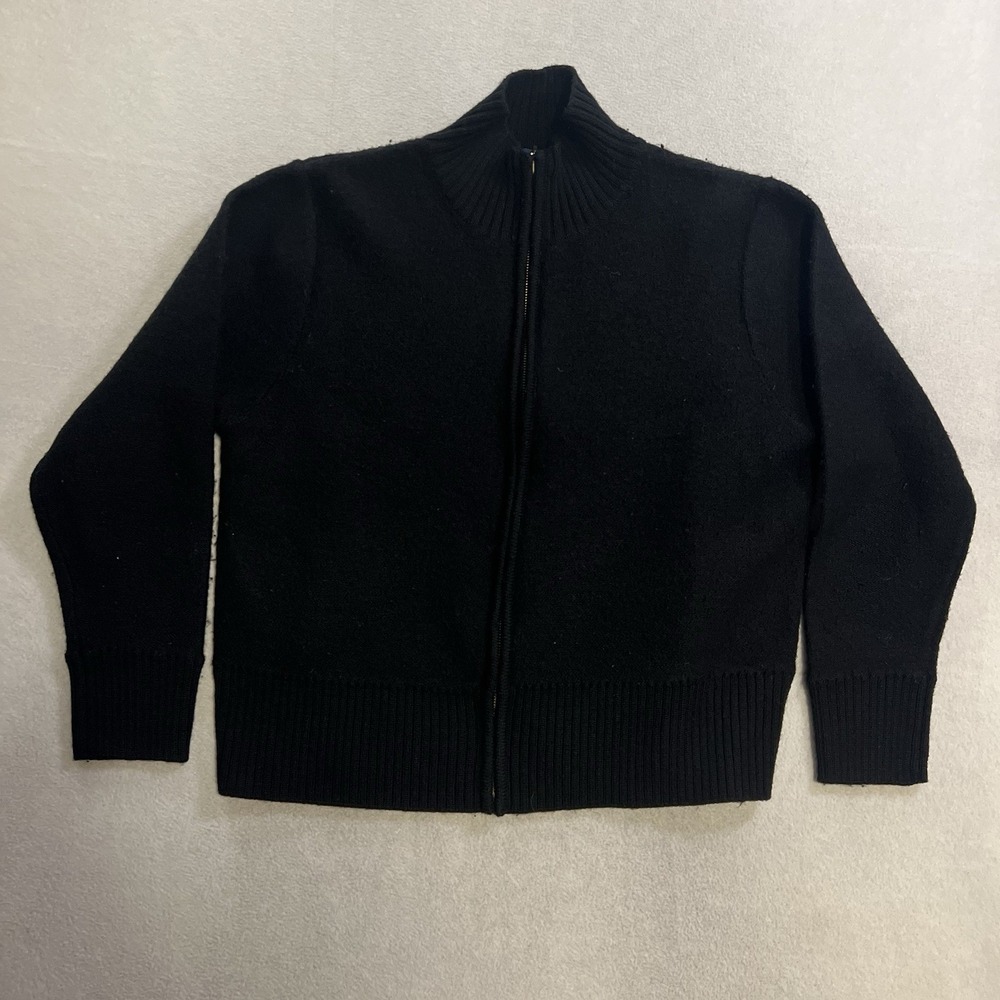 Vintage Karen Scott Wool Sweater Women's Size Large Black Full Zip Long Sleeve